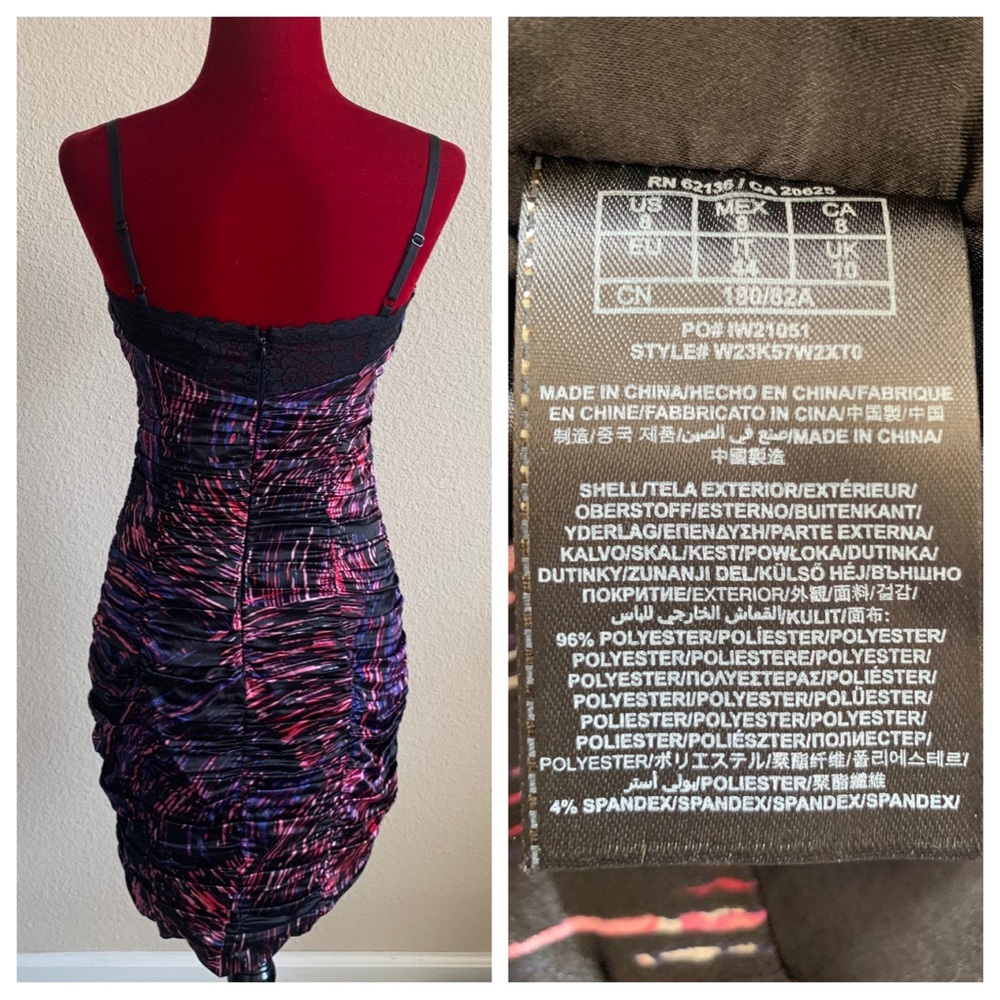 GUESS Purple Multi-Color Ruched Bodycon Dress - Picture 8 of 11
